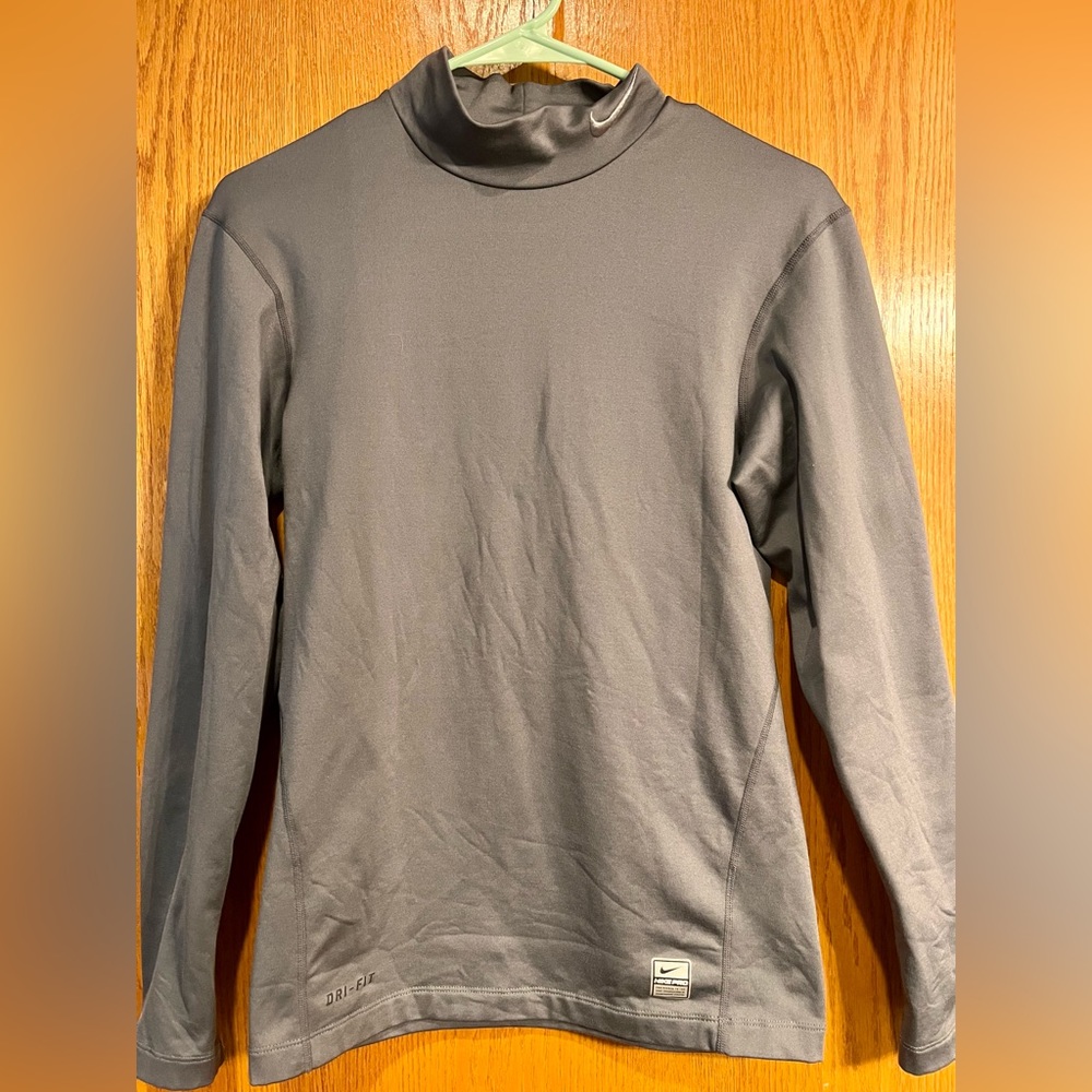 Nike Shirt Womens Medium Grey Pro Combat Compression Dri Fit Pullover Mock Neck